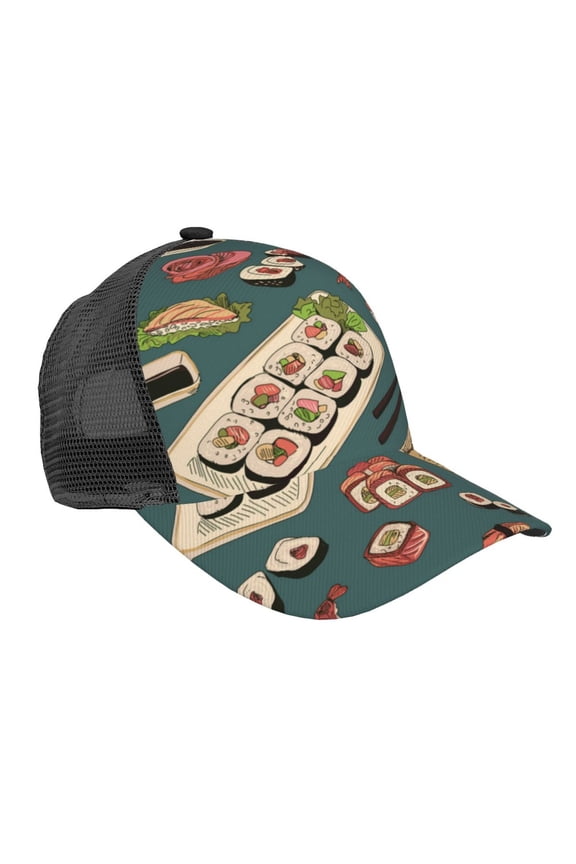 Baseball Cap Adjustable Fashion Snapback Unisex Mesh Trucker Hat, Sushi Rolls Japanese Food Japan