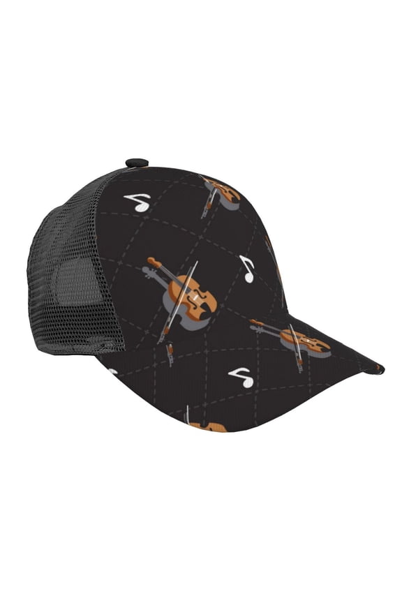 Baseball Cap Adjustable Fashion Snapback Unisex Mesh Trucker Hat, Violin Musical Instrument Music Vintage