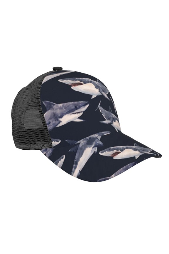 Baseball Cap Adjustable Fashion Snapback Unisex Mesh Trucker Hat, Watercolor Shark Vintage