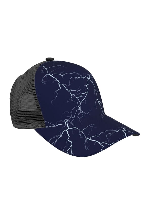 Baseball Cap Adjustable Fashion Snapback Unisex Mesh Trucker Hat, White Lightning Thunder