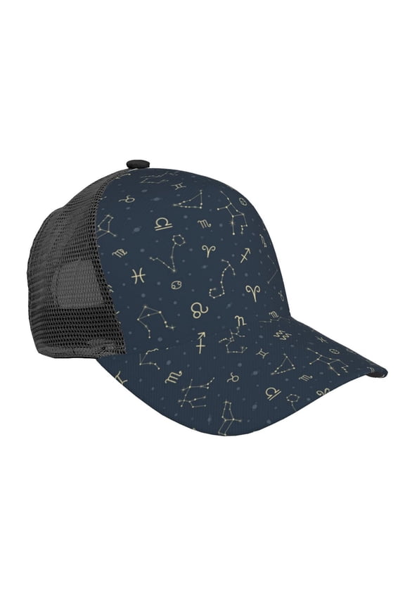 Baseball Cap Adjustable Fashion Snapback Unisex Mesh Trucker Hat, Zodiac Symbols Star Constellation
