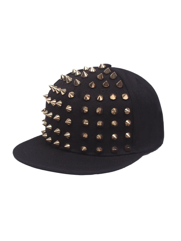 Baseball Cap Adjustable /Mens Punk Rock Studded Hip Hop Flat Brimmed Classic Baseball Hats for Women Gold