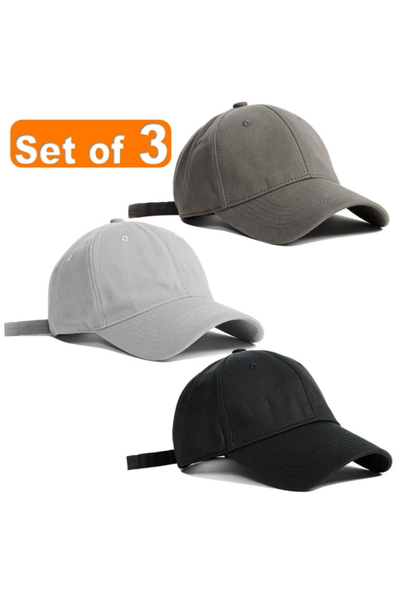 Baseball Cap Adjustable Size Cotton Hat for Running and Outdoor Activities Set of 3 Gray Black Charcoal