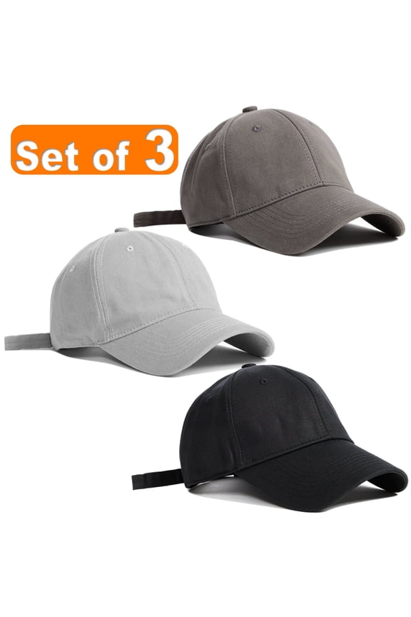 Baseball Cap Adjustable Size Cotton Hat for Running and Outdoor Activities Set of 3 Gray Black Charcoal