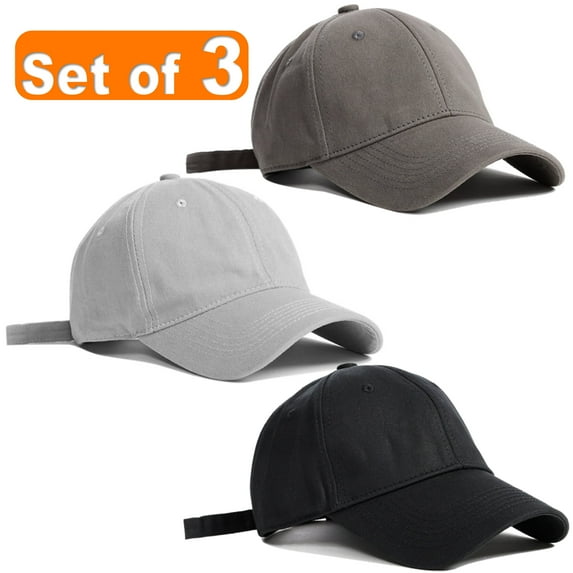 Baseball Cap Adjustable Size Cotton Hat for Running and Outdoor Activities Set of 3 Gray Black Charcoal