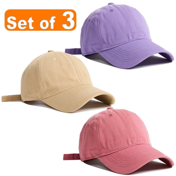 Baseball Cap Adjustable Size Cotton Hat for Running and Outdoor Activities Set of 3 Khaki Coral Lavender