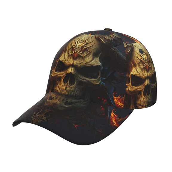 Baseball Cap Adjustable Trucker Sun Hat Outdoor Snapback Dad Caps , Fire Demon Satanic Skull