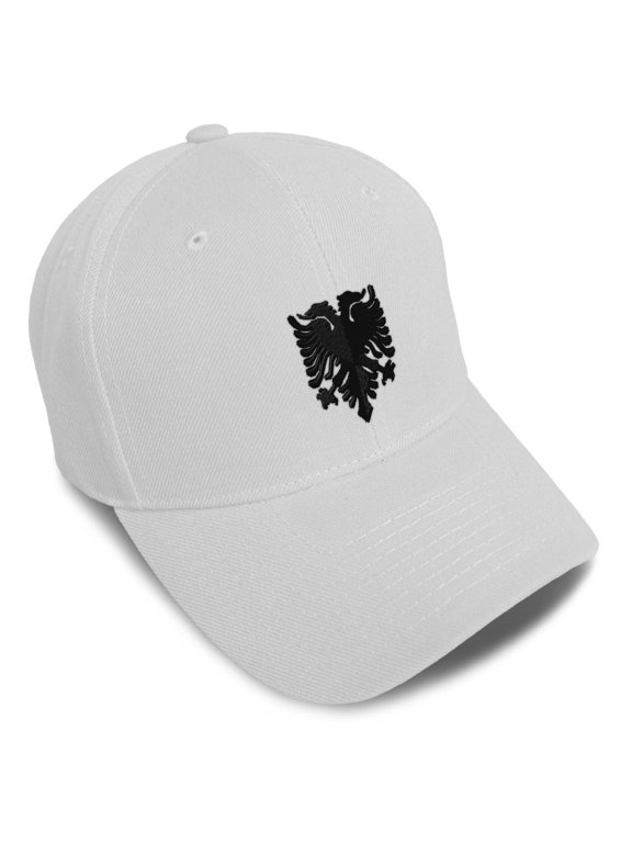 Custom Baseball Cap Albanian Eagle Black Embroidery Symbols Acrylic Dad Hats for Men & Women White Design Only