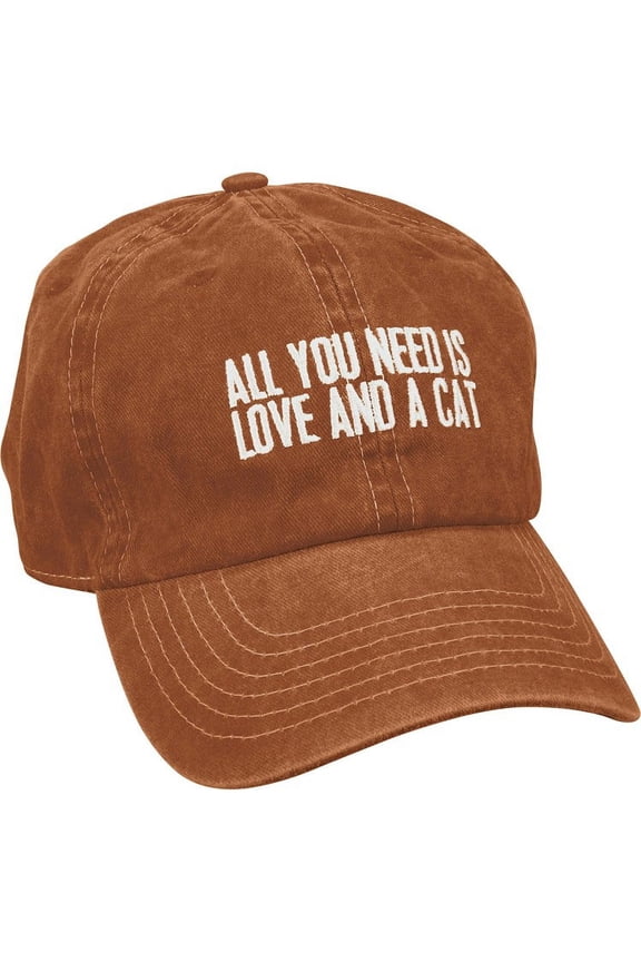 113799 All You Need is Love and a Cat Baseball Cap Burnt Orange