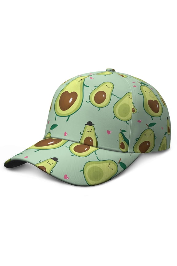 Baseball Cap Avocado Lover Fresh Green Cute Adjustable – Dad Hat with Kawaii Pattern and Aesthetic Art Illustration