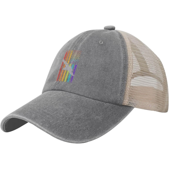Baseball Cap Bald Eagle USA LGBT Rainbow Flag Gay and Lesbian Trucker Hat for Men Women Dad Hat,Black