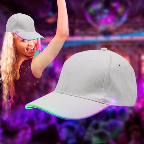Baseball Cap,Baseball Hat,LED Hat Light Up Baseball Cap Flash Glows Party Hat Raves Accessories Open And Use Easily For Festival Club Stage Hip Hop Performance (White+Multicolor Light)