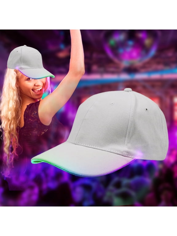 Baseball Cap,Baseball Hat,LED Hat Light Up Baseball Cap Flash Glows Party Hat Raves Accessories Open And Use Easily For Festival Club Stage Hip Hop Performance (White+Multicolor Light)