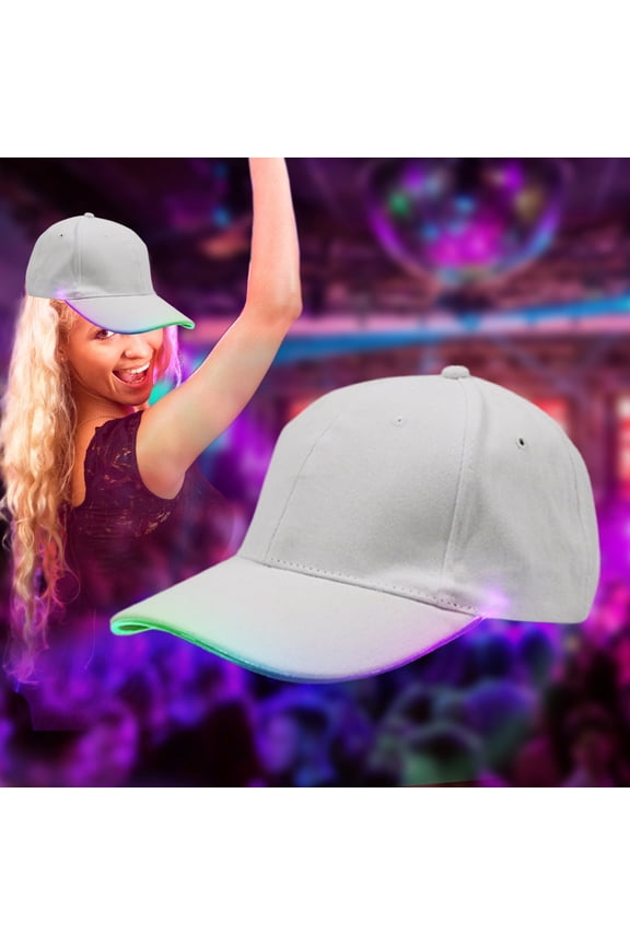 Baseball Cap,Baseball Hat,LED Hat Light Up Baseball Cap Flash Glows Party Hat Raves Accessories Open And Use Easily For Festival Club Stage Hip Hop Performance (White+Multicolor Light)