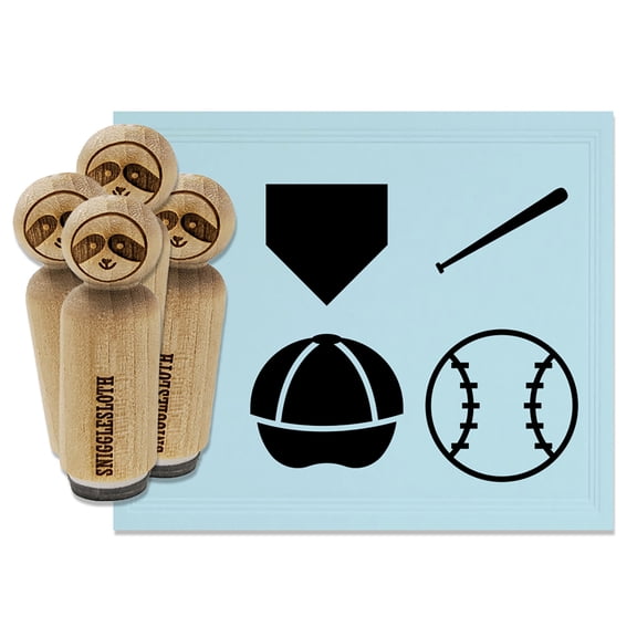 Baseball Cap Bat Home Plate Rubber Stamp Set for Scrapbooking Crafting Stamping - Medium 1 Inch