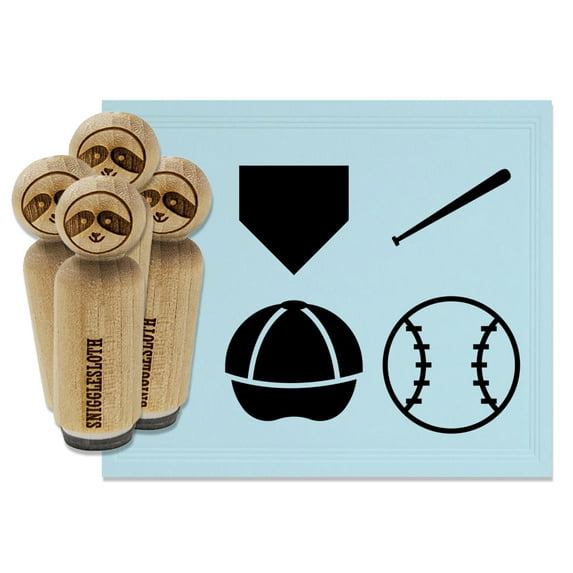 Baseball Cap Bat Home Plate Rubber Stamp Set for Scrapbooking Crafting Stamping - Mini 1/2 Inch