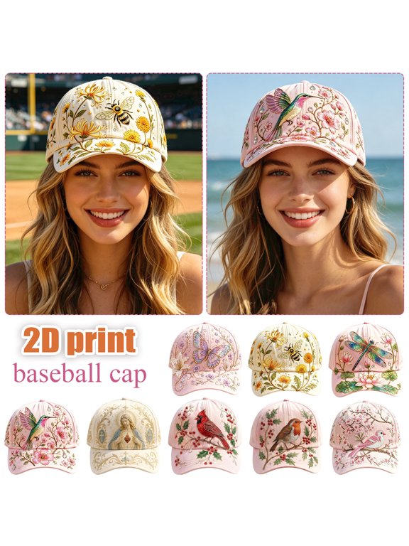 Baseball Cap with Bee and Floral Print, 2D Digital Printed Canvas Adjustable Hat for Men Women, Breathable Outdoor Casual Sun Hat for Gardening Travel Hiking