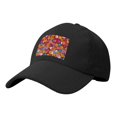 thumbnail image 1 of Baseball Cap Bent Eaves Design 6 Piece Cap Body Breathable Not Hot Plastic Cap Drag For Daily Travel Vacation Colorful Floral Pattern Groovy Flowers Black, 1 of 8