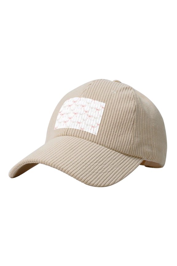 Baseball Cap Bent Eaves Design 6 Piece Cap Body Breathable Not Hot Plastic Cap Drag For Daily Travel Vacation Elegant Thin Pastel Satin Ribbon Bow Pattern Beige