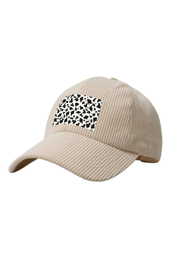 Baseball Cap Bent Eaves Design 6 Piece Cap Body Breathable Not Hot Plastic Cap Drag For Daily Travel Vacation Simple Cow Print Pattern, Vector Art Style_1 Beige