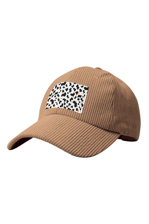 Baseball Cap Bent Eaves Design 6 Piece Cap Body Breathable Not Hot Plastic Cap Drag For Daily Travel Vacation Simple Cow Print Pattern, Vector Art Style_2 Khaki