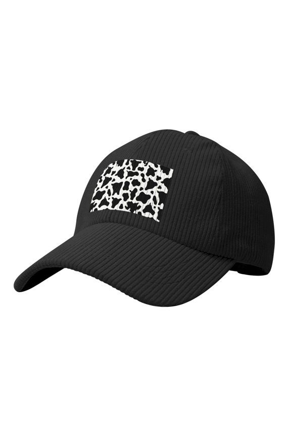 Baseball Cap Bent Eaves Design 6 Piece Cap Body Breathable Not Hot Plastic Cap Drag For Daily Travel Vacation Simple Cow Print Pattern, Vector Art Style_4 Black