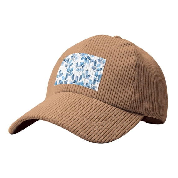 Baseball Cap Bent Eaves Design 6 Piece Cap Body Breathable Not Hot Plastic Cap Drag For Daily Travel Vacation Watercolor Light Blue Leaves Khaki
