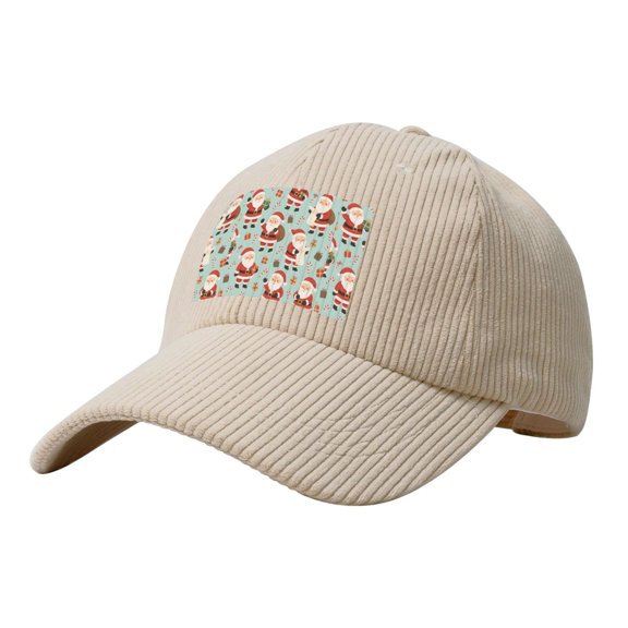 Baseball Cap Bent Eaves Design 6 Piece Cap Body Breathable Not Hot Plastic Cap Drag For Daily Travel Vacation Whimsical Santa Pattern Beige