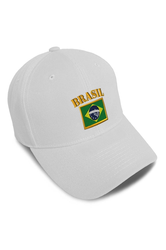 Baseball Cap Brazil Style B Flag Embroidery Countries Acrylic Hats for Men & Women Strap Closure White