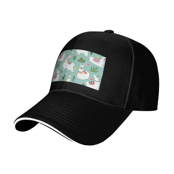 Baseball Cap, Cactus Cartoon Alpaca Golf Hat, Black Adjustable Baseball Hats for Women Men Outdoor Travel Daily Wear