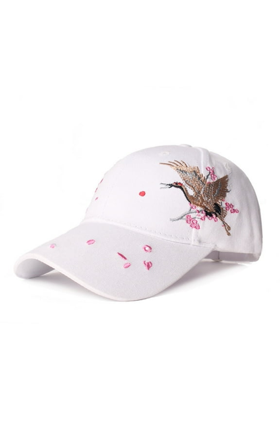 Baseball Cap Casual Breathable Wide Brim Buckle Closure Windproof Sun Adjustable Bird Flower Embroidery Outdoor, White One Size, Size One Size