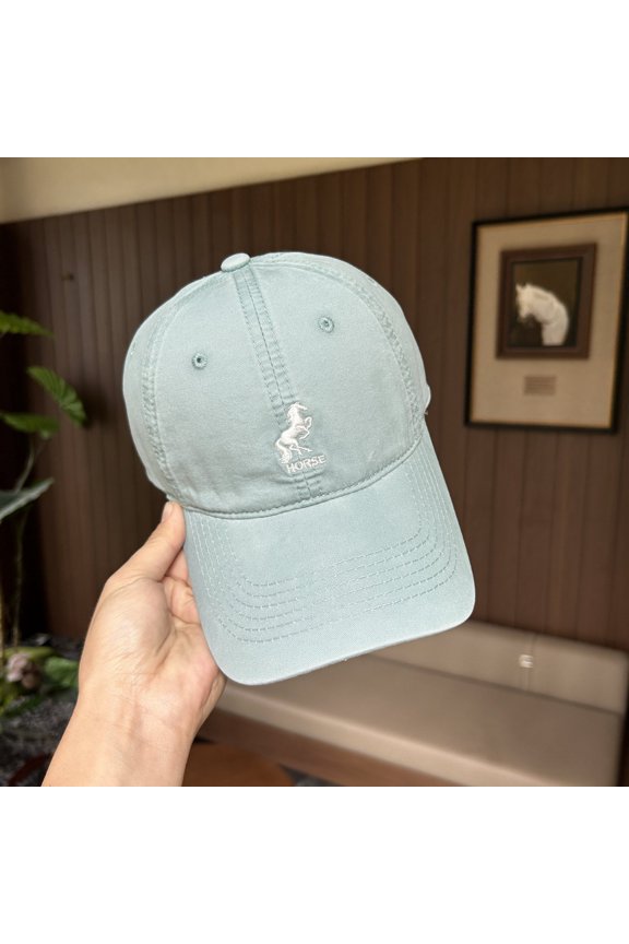 Baseball Cap, Embroidered Horse Design Snapback Hat, Deep Crown Wide Curved Visor for Sun Protection, Adjustable Big Head Hat for Outdoor, Daily Casual​-Light Blue