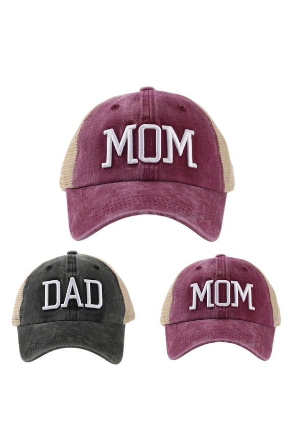 Baseball Cap with Embroidered Mom Dad Letters, Couple Matching Sanded Finish Dad Hat, Personalized Gift for Mother's Day, Father's Day, Anniversary, and Everyday Casual Wear-Black