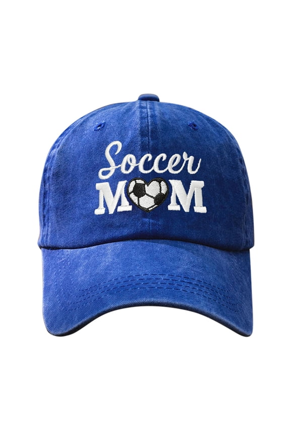 Baseball Cap Embroidered SOCCER MOM Love Baseball Washed Baseball Caps Casual Outdoor Breathable Shade Unisex Baseball Hat Blue One Size