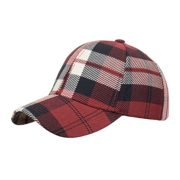 Baseball Cap Fashion Men Women British Plaid Printed Baseball Caps Duck Tongue Caps Sun Hats Baseball Hat Brick Red One Size