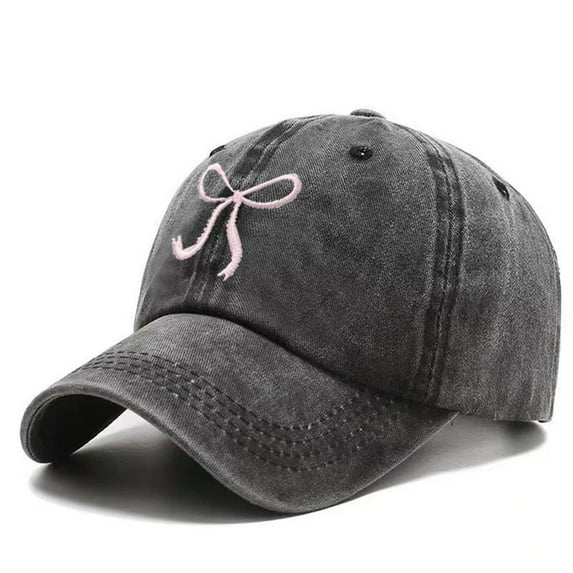 Baseball Cap Female Bow Embroidery Cute Washable Denim Baseball Caps Versatile Face Enhancing Small Sun Baseball Caps Baseball Hat Black One Size