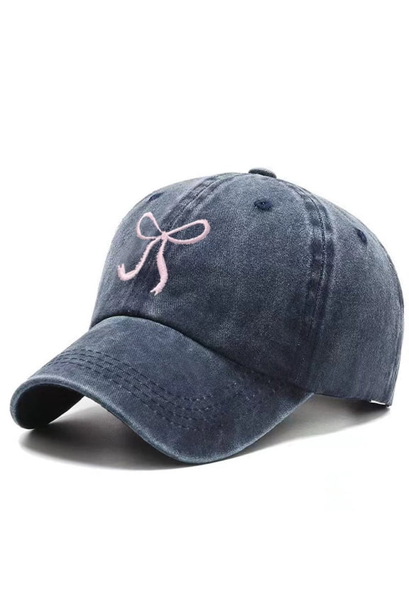 Baseball Cap Female Bow Embroidery Cute Washable Denim Baseball Caps Versatile Face Enhancing Small Sun Baseball Caps Baseball Hat Navy One Size