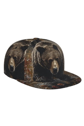 Baseball Cap Flat Bill Hat Adjustable Brim Trucker Hats Snapback , Bear Wildlife Animal