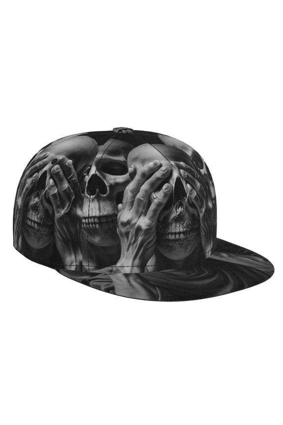Baseball Cap Flat Bill Hat Adjustable Brim Trucker Hats Snapback , Death Skulls Gothic Skull