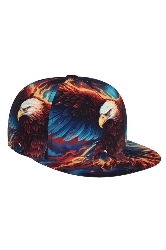 Baseball Cap Flat Bill Hat Adjustable Brim Trucker Hats Snapback , Flaming Eagle Fire Art