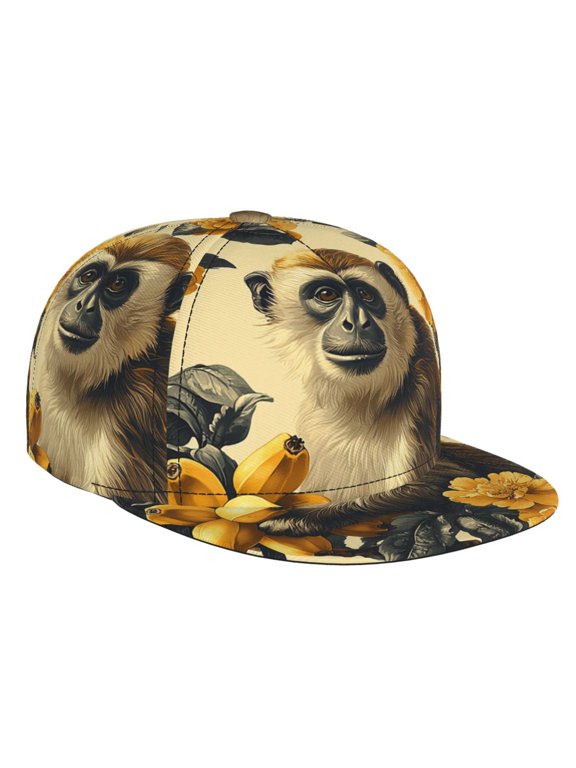 Baseball Cap Flat Bill Hat Adjustable Brim Trucker Hats Snapback , Monkey Banana Patterns Vintage