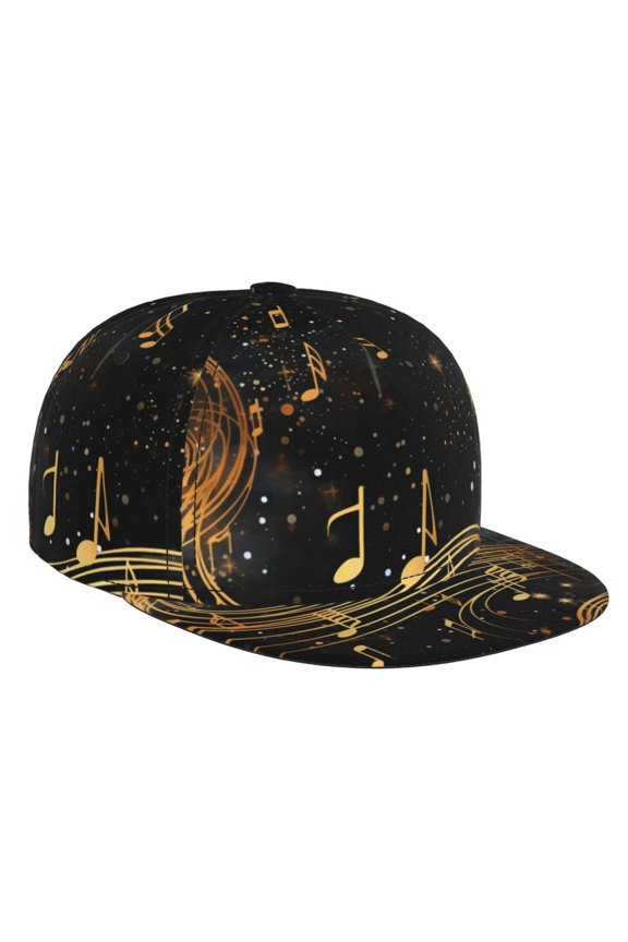 Baseball Cap Flat Bill Hat Adjustable Brim Trucker Hats Snapback , Musical Notes With Piano Starry Golden