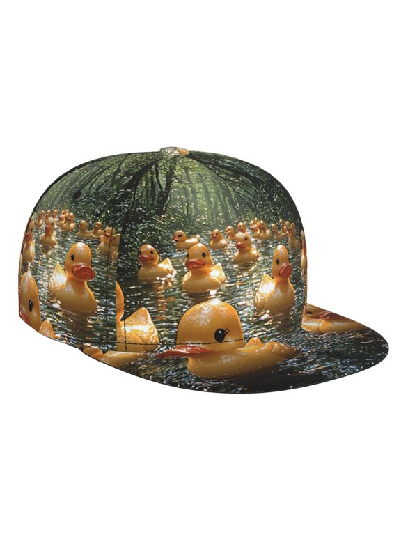 Baseball Cap Flat Bill Hat Adjustable Brim Trucker Hats Snapback , Rubber Ducks