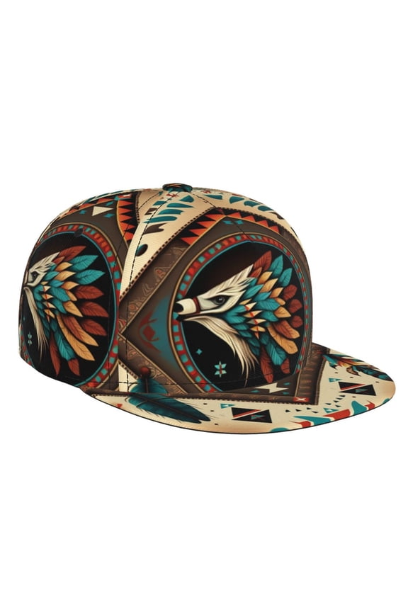 Baseball Cap Flat Bill Hat Adjustable Brim Trucker Hats Snapback , Southwestern Feather Geometric Native American