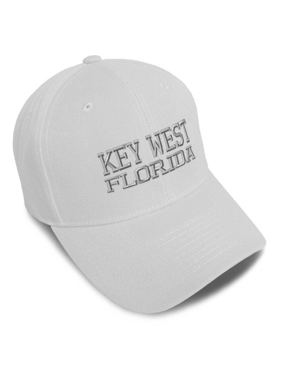 Baseball Cap Florida Key West State America USA Embroidery Acrylic Dad Hats for Men & Women Strap Closure White Design Only