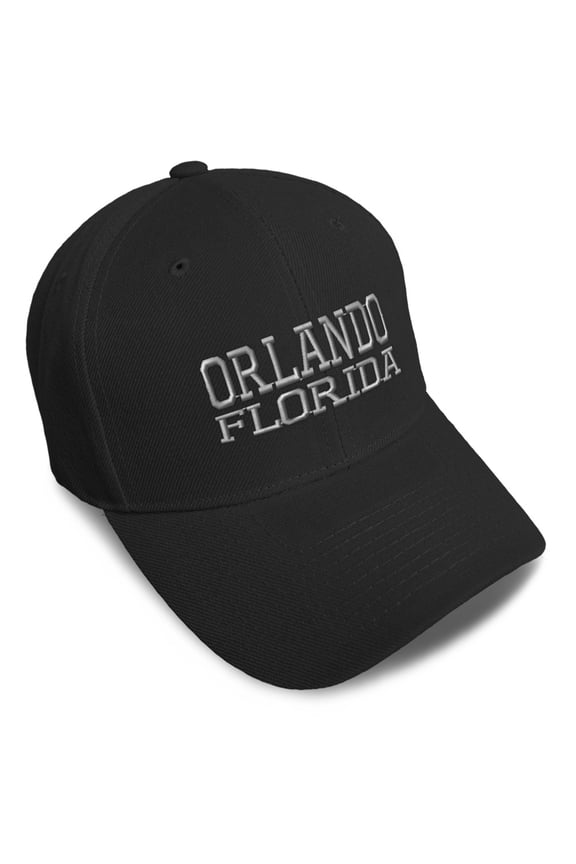 Baseball Cap Florida Orlando State America USA Embroidery Acrylic Dad Hats for Men & Women Strap Closure Black Design Only