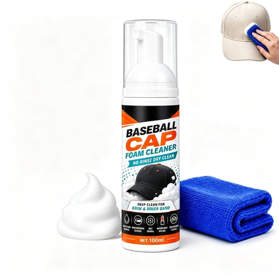 Baseball Cap Foam Cleaner ,No Rinse Baseball Cap Foam Cleaning Kit,Quick Dry, No Rinse Safely Cleans Baseball Caps,Knit Hats & More