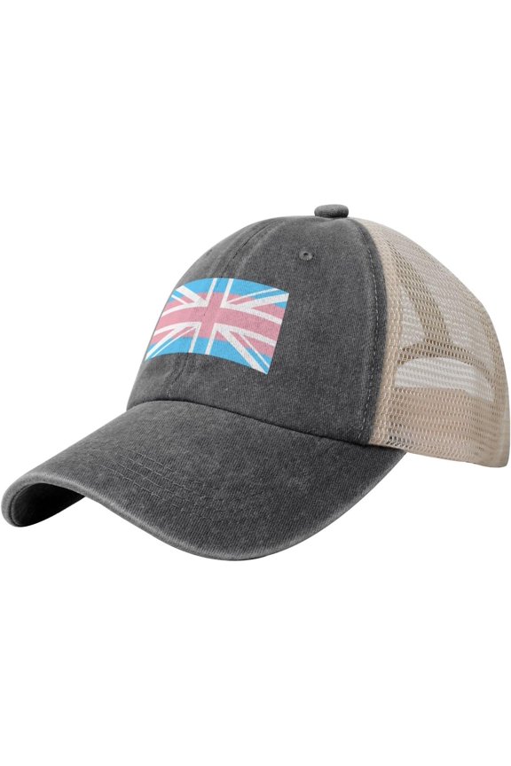 Baseball Cap Gay Pride LGBT Transgender UK Union Flag Stripe Trucker Hat for Men Women Dad Hat Adjustable,Black