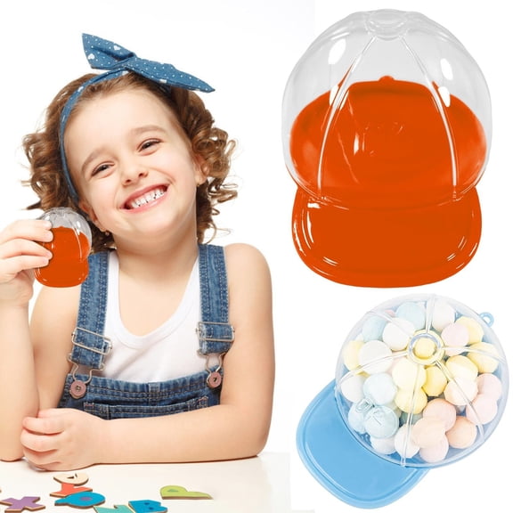 Baseball Cap Gift Candy Box, Dust-Proof Clear Mini Hat, Baseball Shaped Box Party Favor Cardstock Cardboard for Candy Snack Goody Easter St.Patricks Day Decorations (Red)