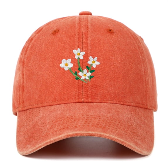 Baseball Cap Golf Dad Hat CQXIDFH Hand Embroidered Flower Golf Dad Hat, Breathable Adjustable Baseball Cap for Outdoor, Trucker Hats (Orange, One Size)